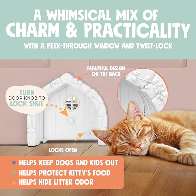 Fairy® Door Interior Pet Door - Large Cat Door for Cats Up to 20 lbs, Durable & Versatile Indoor Kitty Door for Solid or Hollow Core, Stylish Cat Hole, Comfortable, Easy Install, with Tight Lock