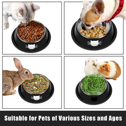 2 Pcs Non-Slip Stainless Steel Small Cat Food Bowls - Unbreakable, Thicken 13 Oz Cat Dishes - Indoor, Removable Rubber Base, Easily Clean, Lovely Color