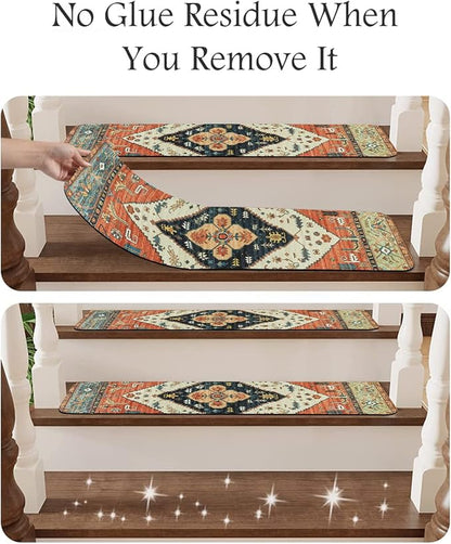 OJIA Non-Slip Stair Treads for Wooden Steps 7PCS, 30"X8" Rubber Carpet Stair Treads Indoor Stair Runner Slip Resistant Stair Rugs Safety Mats for Dogs, Kids & Elders, Stairway Grip Step Treads