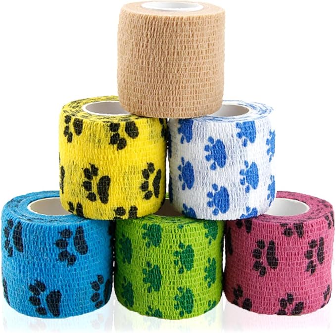 AUPCON Vet Wrap Cohesive Bandages Bulk Self Adhesive Bandage Wrap Self Adherent Wrap Non-Woven for Dogs Pet Animals & Ankle Sprains & Swelling 2 Inch x 5 Yards (2 Inch Mixed Claw)