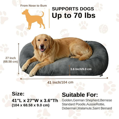 Washable Oval X-Large Dog Bed, Silver-Tipped High-Resilience, Dark Gray | Non-Slip Bottom Prevents Sliding, Soft Plush Short Fur, Machine Washable, Ideal for Crates/Apartments/Cozy Nooks,41"x27"x3.6"