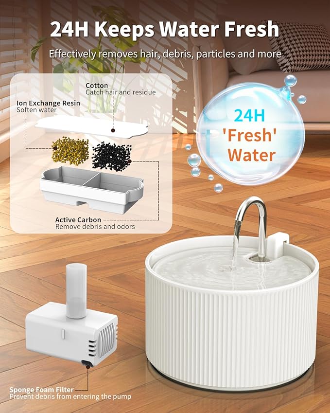 Ceramic Cat Water Fountain, 2.2L/74oz Automatic Pet Water Fountain, Cat Dispenser Ideal for Cats, Dogs and Multiple Pets