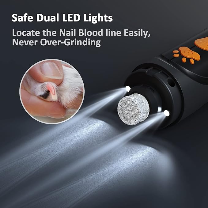 YABIFE Dog Nail Trimmers and Dog Nail Clippers Kit, Whisper Quiet Electric Grinder with Light, for Small, Medium, Large Dogs, Cats Toenail Grooming, 3 Speeds