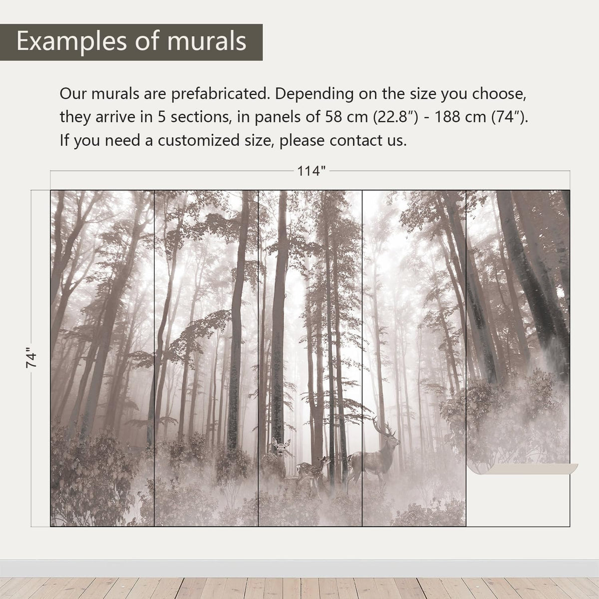 AFZEVEB-Forest Wallpaper Vintage Trees with Deer Wall murals for Bedroom 114"x74" (Not Peel and Stick)