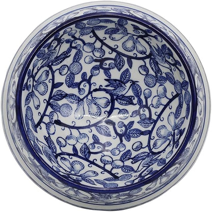 Aimusego Blue and White Vintage Ceramic Dog Bowl for Pet Owners, Anti-Skid Base Medium Large Water and Food Pet Cat Dish-9inch