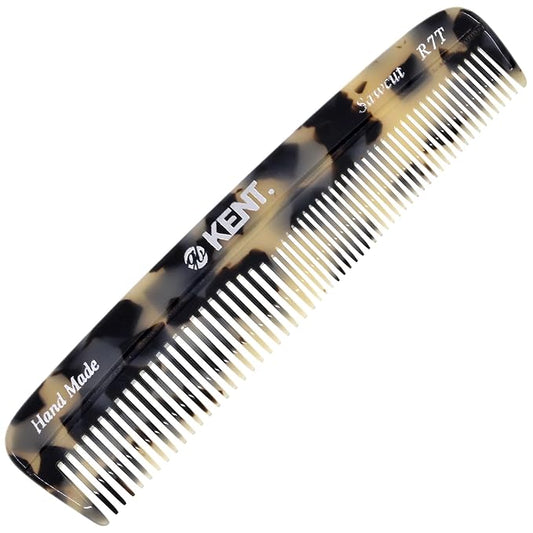 Kent R7T TW Fine and Wide Tooth Hair Comb, Handmade Pocket Comb for Men, Beard and Mustache Combs for Everyday Grooming and Styling, Sawcut Kent Combs, Made in England