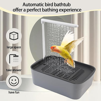 PINVNBY Automatic Bird Bath Shower for Cage,Parrot Bath Box with Pump,Parakeet Bathtub Electric Fountain Circulating Water Contains USB Power Plug for Cockatiel Lovebird Conure Budgie(Gray)