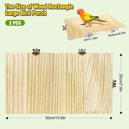 2PCS 13.8x7.9 inches Large Bird Perch Stand Wooden Parakeet Stand Platform Parrot Cage Accessories Rectangle Corner Stand Perch Shelf for Budgie Cockatiel Conure Macaw African Grey Chinchilla