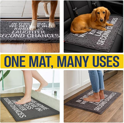 Muddy Mat® Absorbent Microfiber Door Mat, Non Slip Washable Chenille Rug - in This Home We Believe in Kindness Laughter Second Chances Funny Welcome Mat Indoor Outdoor 19"x30"