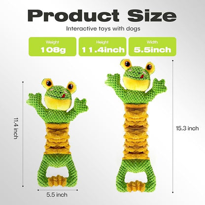 Dog Tug Toy, Durable Dog Toys Large Breed, Tug of War Dog Squeaky Toy, Stuffed Plush Dog Toys with Crinkle Paper for Small, Middle, and Big Dogs(Tug of War Series, Frog)
