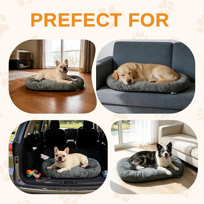 Washable Oval X-Large Dog Bed, Silver-Tipped High-Resilience, Dark Gray | Non-Slip Bottom Prevents Sliding, Soft Plush Short Fur, Machine Washable, Ideal for Crates/Apartments/Cozy Nooks,41"x27"x3.6"