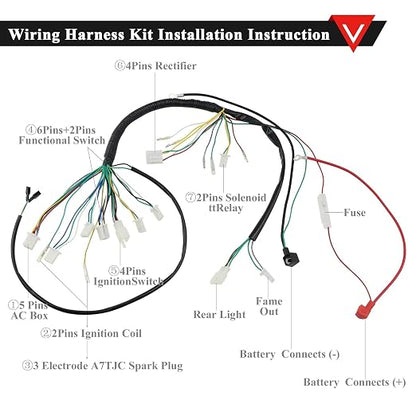 PRO BAT Full Electrics Wiring Harness Kit | for 50cc 70cc 90cc 110cc 125cc Chinese ATV Quad Bike 4 Wheeler Baja Coolster SunL Taotao JCL with CDI Coil Magneto Stator