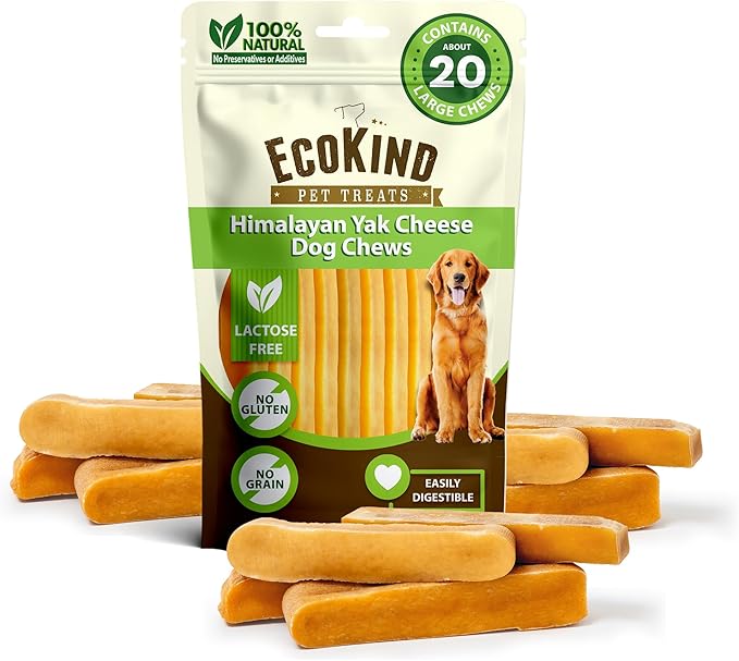EcoKind Premium Gold Yak Cheese Himalayan Dog Chews, Dog Treats Large Breed, All Natural, High Protein Dog Chew, Cheese, Large - 18+ Chews