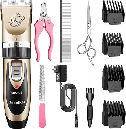 Sminiker Professional Rechargeable Cordless Dogs Cats Horse Grooming Clippers - Professional Pet Hair Clippers with Comb Guides for Dogs Cats Horses and Other House Animals Pet Grooming Kit