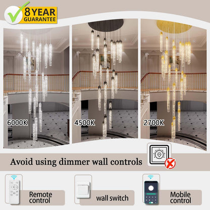 Chandeliers for Living Room 38-Lights Modern Crystal Light Extra Large Chandelier Light Fixture Entryway Foyer High Ceiling Chandeliers Lighting with Sloping Ceiling (Gold Chandelier)