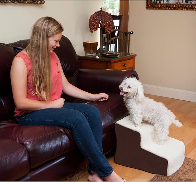 Pet Gear Easy Step II Pet Stairs, 2 Step For Cats/Dogs Up To 75-Pounds, Portable, Removable Washable Carpet Tread, No Tools Required, Espresso/Cream