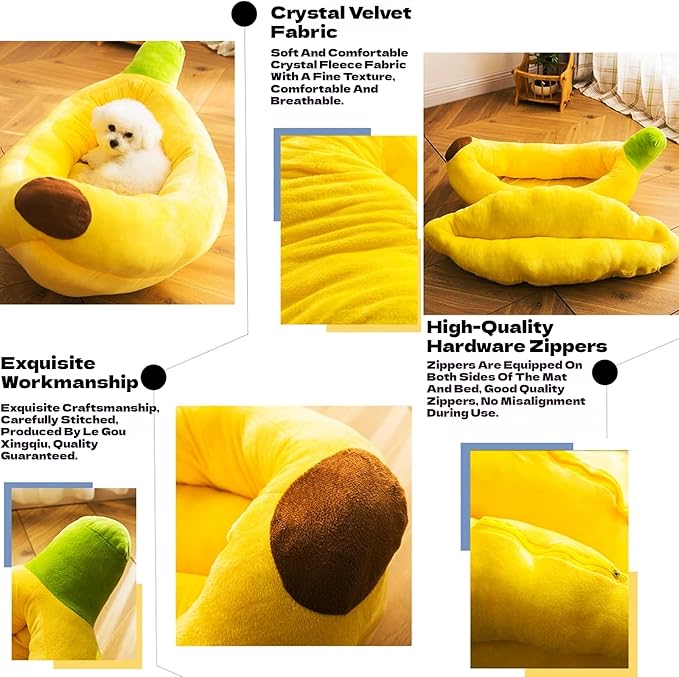 Banana Pet Bed for Small Dogs and Cats, Cozy Enclosed Calming Cave Bed with Removable Plush Cushion for Indoor Kittens Puppies Small Pets (Banana Bed, X-Large)