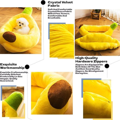 Banana Pet Bed for Small Dogs and Cats, Cozy Enclosed Calming Cave Bed with Removable Plush Cushion for Indoor Kittens Puppies Small Pets (Banana Bed, X-Large)