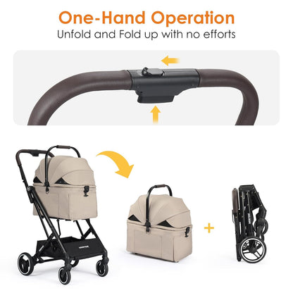 X2 Pet Stroller, Dog Cat Stroller for Small Pets Under 44lbs, Equipped with Detachable & Foldable Carrier, Waterproof Pad & Sunshade Canopy,Camel (Camel)