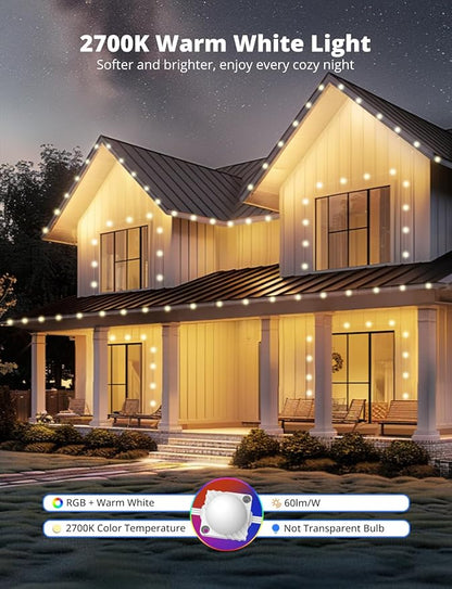 APPECK Permanent Outdoor Lights for House, 100ft with 90 LEDs, 60lm Warm White with Solid Cover, RGBW Smart LED Strip Lights IP65 Waterproof, with Alexa, for Eaves Garage Porch Christmas Decor