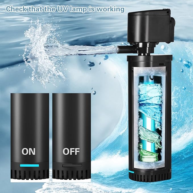 Aquarium Filter U-V for 55-200 Gallon Tank, 500GPH Fish Tank Filter for Cold Plunge Fish Tank Green Clean Machine,Submersible Powerful Pump Filter for Turtle Tank Saltwater Freshwater Crystal Clear