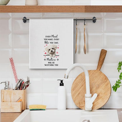 Maltese Gifts Kitchen Towels, Funny Dog Tea Dish Towels for Kitchen Decorative, Maltese Dog Lovers Gifts for Women, Every Meal You Make Every Bite You Take Hand Towel, 16x24 Inch