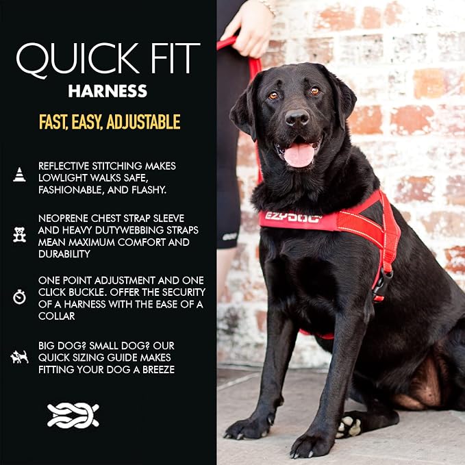 EzyDog Quick Fit Dog Harness, Soft Neoprene Padding - XX-Small, Pink | Fast One-Click Buckle, Adjustable Fit, Strong Reinforced Materials, Reflective Stitching, No Pull Dog Harness, Easy Walking