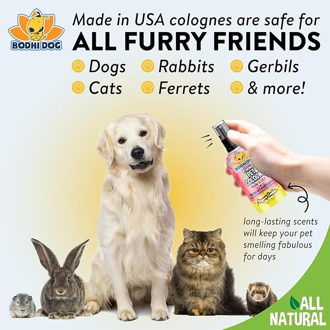 Bodhi Dog Premium Dog Cologne - Deodorizing Dog Perfume & Conditioner for Dogs & Cats - Natural Long Lasting Spray - Keeps Pets Fresh All Day - Gentle, Safe Formula, Made in USA (Sugar Cookie 4 Fl Oz)