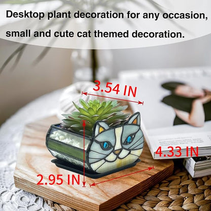 Cute Gray Cat Planter,Cat Succulent Planter,Unique Pots for Indoor Plants,Gifts for Plant Lovers Women Unique 4.33x3.54x2.95 in (Flower Pot Does not Include Plants)
