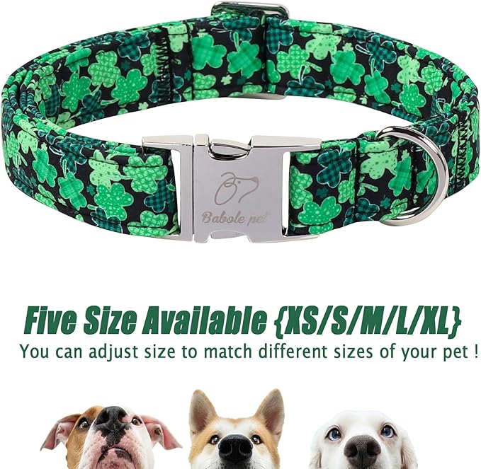 St. Patrick's Day Dog Collar, Lucky Clover Dog Collars, Adjustable Heavy Duty Irish Festive Pet Collar for Small Medium Large Dogs with Metal Buckle XL