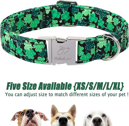 St. Patrick's Day Dog Collar, Lucky Clover Dog Collars, Adjustable Heavy Duty Irish Festive Pet Collar for Small Medium Large Dogs with Metal Buckle XL