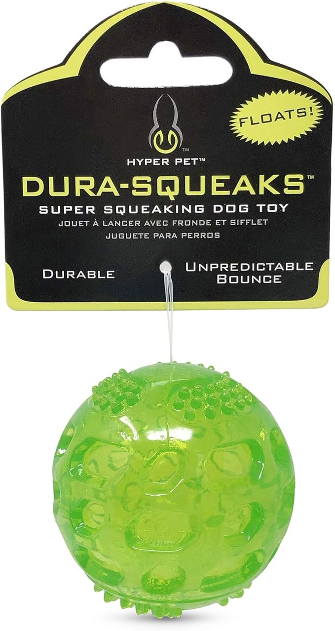 Hyper Pet DuraSqueak Dog Ball Toy, Interactive Dog Toys that Float and Squeaks for Playing, Fetching and Retrieving-Great Alternative to Traditional Tennis Balls Green 2.5 Inch