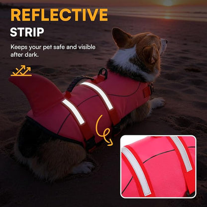 Dog Life Jacket High Flotation, Reflective Dog Life Vest for Swimming, Adjustable Dogs Life Preserver Rescue Handle Spring Summer Pool for Small, Medium, Large Dogs (Rosepink,XL)