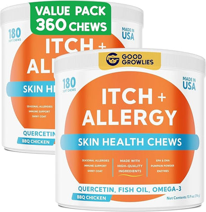 Dog Allergy Relief Chews — Anti-Itch Skin & Coat Supplement: No Fillers, Just Flavor - Itchy Skin Relief Treatment w/Omega 3 Fish Oil - Itching&Paw Licking - 360Ct (BBQ Chicken)