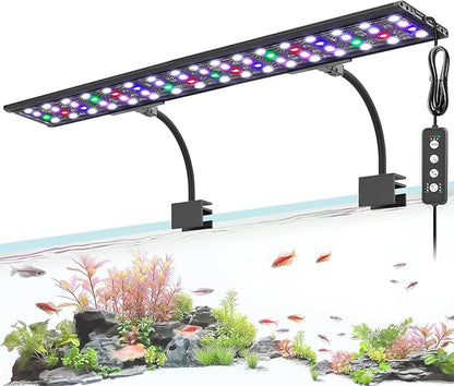 AQQA LED Aquarium Light, 24/7 Mode Clip on Fish Tank Light with Memory Function, DIY Mode Full Spectrum Aquarium Plant Light, Adjustable Timer/Brightness, IP68 Waterproof for 48-55 Inch Fish Tank 45W