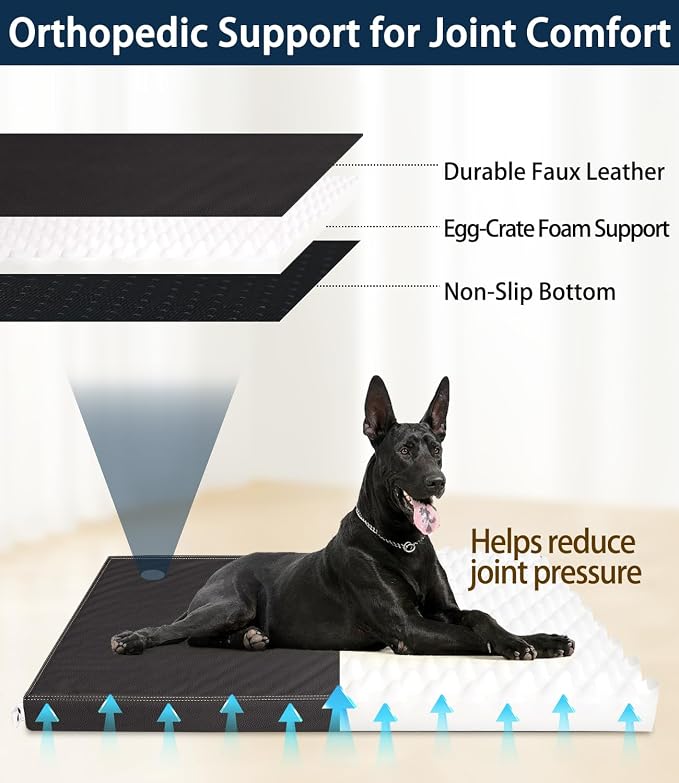 Waterproof Leather Dog Bed Crate Mat Pet Pad for Large Dogs, Wipeable Easy to Clean Vinyl Mattress, Pee Proof Kennel Liner Suitable for Pet Up to 120 lbs