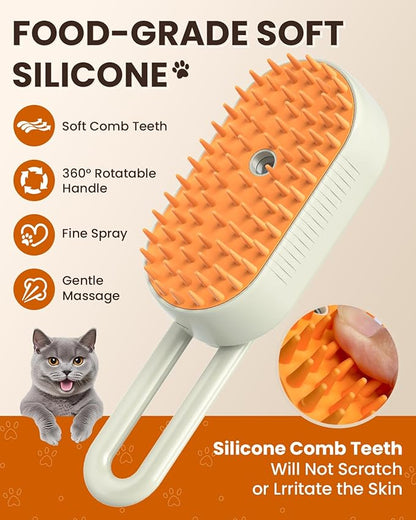Cat Steam Brush for Shedding, Pet Steam Brush for Cats and Dog, 4 in 1 Rechargeable Cat Hair Brush, Spray Anti-Static, Massage, Cleaning, Shedding & Combing All In One, for Long & Short Haired Pets!