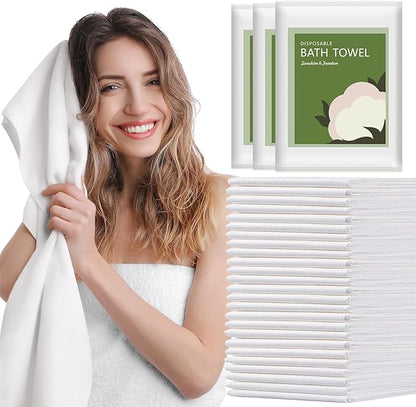 Disposable Bath Towels, 25 Pack 55" x 27.5" Ultra-Soft and Quick Dry Bath Towel, Portable Salon Towels for Travel Sauna Spa Beach Gym