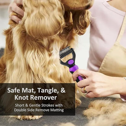 WePet Grooming Rake for Dogs & Cats, Double-Sided Deshedding Brush, Extra-Wide Dematting Tool, Slicker Comb for Undercoat & Loose Hair Removal, Reduces Shedding by 95%, Purple, Small