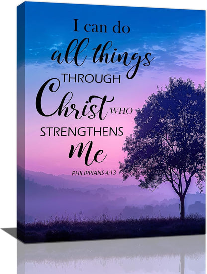 Christian Tree Wall Art I Can Do All Things Canvas Wall Decor Prints Framed Painting Purple Pictures Gifts Artwork for Bathroom Bedroom 12"x16"
