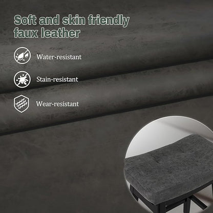 Counter Height Bar Stools Set of 4 for Kitchen Counter Farmhouse Modern Barstools with Faux Leather Upholstered Backless Seat and Solid Wood Legs 24 inch Bar Chairs, Grey + Black
