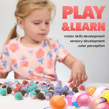 Hedgehog Mini Toys for Kids in Capsules - 100 Pcs of 1.1 Inch Plastic Capsule & Hedgehog Toy Figurines for Kids - Bulk Toys in Capsules - Easter Basket Stuffers
