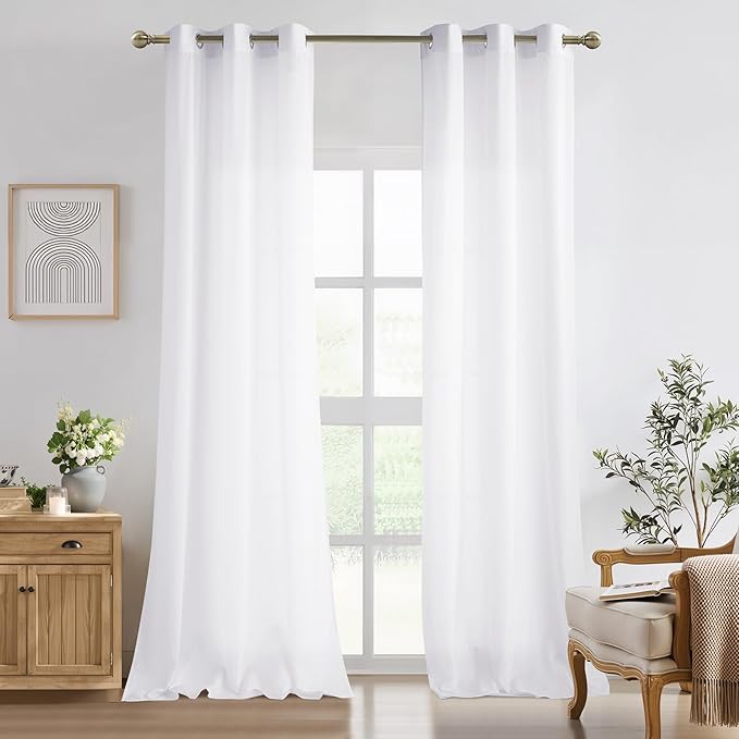 NICETOWN White Privacy Sheer Curtains 92 Inches Long for Living Room Bedroom 2 Panels Set Non-See-Through Semi Sheer Curtains Light Filtering Window Drapes, 42" W