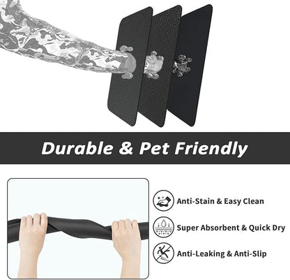 HotLive Dog Food Mat - Absorbent Cat Mat for Food and Water, No Stains Pet Feeding Bowl Mat, Easy to Clean Pet Placemats, Quick Dry Dog Water Dispenser Mat for Messy Drinkers | Black 18"x 34"