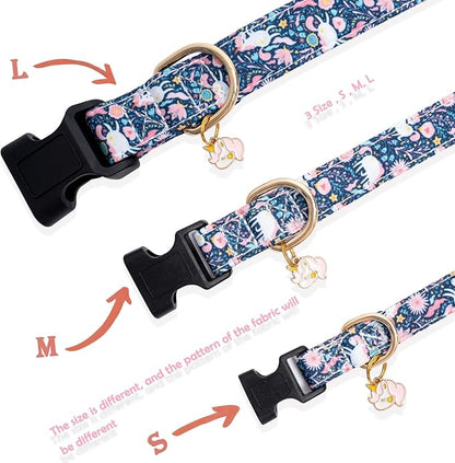 Faygarsle Cotton Designer Dogs Collar Cute Unicorn Dog Collars for Girl Female Small Medium Large Dogs with Unicorn Charms XS