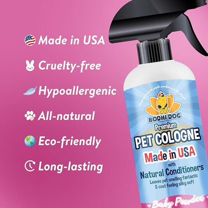 Bodhi Dog Premium Dog Cologne - Deodorizing Dog Perfume & Conditioner for Dogs & Cats - Natural Long Lasting Spray - Keeps Pets Fresh All Day - Gentle, Safe Formula, Made in USA - Baby Powder 17 Fl Oz