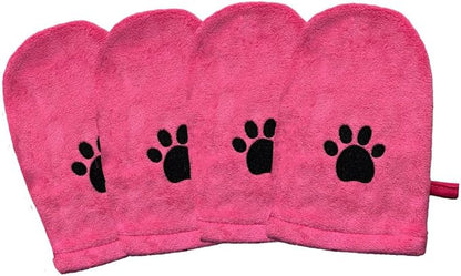 Penny & Niko Microfiber Pet Towel Mitts - Paw Cleaning and Drying Mitts/Gloves for Dogs and Cats (Pink, Standard - 4 Pack)