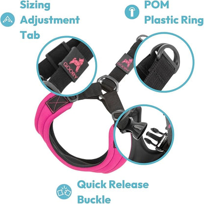 Gooby Escape Free Sport Dog Harness, Choke-Free, Turquoise, Medium | Patented escape-free frame; Reduces choking; 4-point adjustment; Soft neoprene padding; Durable webbed straps