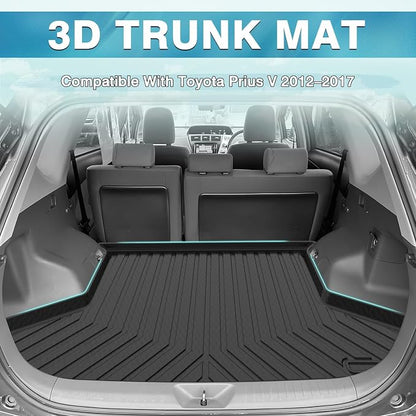 Mixsuper Custom Fit Cargo Liner for 2012-2017 Toyota Prius V, All Weather Rear Cargo Mat Trunk Liners Tray Black