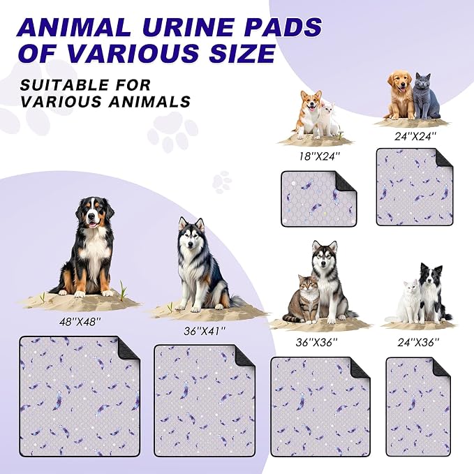 WanpeeGoo Washable Pee Pads for Dogs, 2Pack Reusable Puppy Pads, Super Absorbent & Leakproof Dog Pads, Anti-Slip Dog Pee Pads for Puppy Training & Incontinence, Feather Pattern 18"x24"